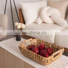 Direct Selling Water Hyacinth Grass Woven Tray Hand-Woven Wicker Baskets, Water Hyacinth Storage Baskets With Wooden Handles thumbnail-5