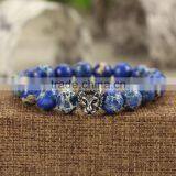 BRS1502-5 BRS1502 -5 natural gemstone blue imperial jasper strench bracelet lion head bracelet mens bracelet                        
                                                Quality Choice