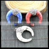 LFD-0052P ~ Wholesale Mixed Color Snakeskin Pendant , With Crystal Rhinestone Paved Crescent Moon Horn Pendants Jewelry Finding thumbnail-3