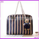 Ladies Fashion Blue Stripe Beach Straw Bag thumbnail-1