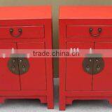Chinese Antique Red Wooden Small Pair of Bedside Cabinet thumbnail-1