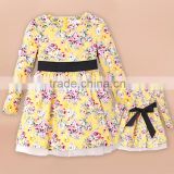 Fashion spring/ autumn knitted fabric printed Multicolour Girls Dress children clothes