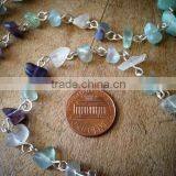 100cm Rock Faceted Multi-color FLORITE Bead Necklace Chain 8mm Rock Bead Silver Chain Jewelry Making Supplies thumbnail-2