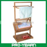 Bamboo Bath Towel Rack Bathroom Furniture with Movable Basket and Slipper Base