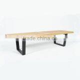 Modern Flat Wooden Slats Bench With Cast Iron Legs