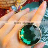 Green Big Round Gemstone Cutting Flower Vintage Ring Jewelry For Women thumbnail-6