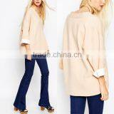 Plus Size Clothing Tunic Woman 3/4 Wide Sleeve v Neck Woolen Lady Blouse thumbnail-1