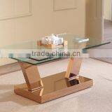Glass Adjustable Coffee Table With Rose Golden Stainless Steel thumbnail-4
