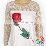 Women's Lace Long Sleeve Beautiful Rose Flower Print Custom T Shirt thumbnail-1