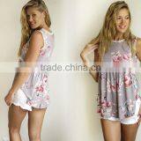 Wholesale Sublimation Products 95% Rayon 5% Spandex Lightweight Floral Sleeveless Babydoll Tank Women Summer Blouses thumbnail-3