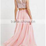 2017 Fashion Long Maxi Dresses Sleeveless Two Piece Set Long Skirts and Beaded Tops for Girls Party Wear Dress thumbnail-3