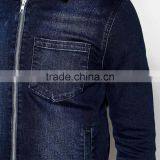 Men Hot Sale Plain Denim Jacket Dark Blue With Zipper OEM Services thumbnail-3