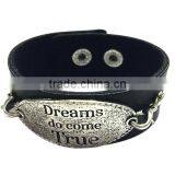 English Words Logo Bracelets,alloy Charm Leather Cuff Bracelet,unique Jewelry Gifts Bracelets thumbnail-2