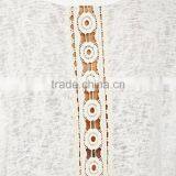 Decorative Lace Panel on Back White Blank Slub Long Sleeve Crewneck Sweater thumbnail-4