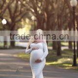 Wholesale Maternity Clothing In Maternity Dress Off Shoulders Sweetheart Neckline Long Sleeves White Gown Dress thumbnail-3