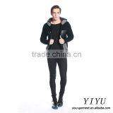 Men Patchwork Leather Knitted Jackets Coat Alpaca Hooded Sweater With Zipper thumbnail-5