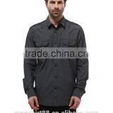 Mens Grey Twill Chambray Long Sleeve Button Casual Dress Shirts Classic Fit thumbnail-3
