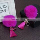 Fashion Keychain Gold Plated Fuchsia Angora Pom Pom Ball Rayon Tassel Key Chain thumbnail-3
