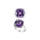 Charming 18k Gold Gemstone Engagement and Wedding Rings With Big Square Amethyst thumbnail-1