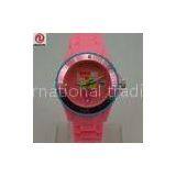 Pink Silicone Strap Wristwatch, Calendar Dial Quartz Ice Ladies Watch, 44mm Plastic Case