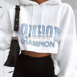 Women's Letter Printing Long Sleeve Hooded OEM Wholesale Autumn Explosion Style Slim Short Navel Sweatshirt Crop Hoodies thumbnail-3