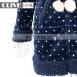 Fashion Design Sherpa Lining Dots Printed Flannel Hoodie Bathrobe With Zipper and Pompom thumbnail-6