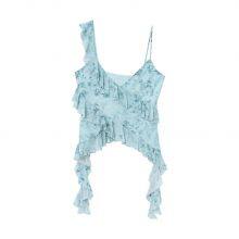 European and American Style Women's New Layered Decorative Printed Silk Mesh Asymmetrical Top thumbnail-4