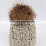 Custom Wool Knitted Racoon Fur Pom Pom Beanie Hat thumbnail-2