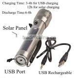 Super Bright USB Rechargeable High Power LED Solar Flashlight thumbnail-5