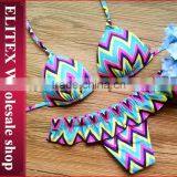 2017 Newest Green Leaves Top Dark Blue Bottom Sexy Print Swimwear Bikini CK378 thumbnail-6