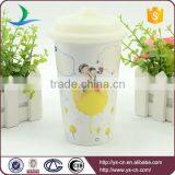 Promotional Double Layer Ceramic Travel Coffee Mug With Lid China Factory thumbnail-1