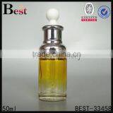China New Products Fancy Gradual Yellow Cosmetic Perfume Glass Bottle 50ml Silver Aluminum Dropper Bottle Glass thumbnail-1