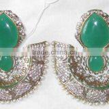 Sterling Silver Green Gemstone Dangler EARRING Pair thumbnail-3