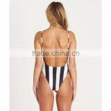 Customize Allover Nautical Stripe Print Swimsuit Scoop Front Neckline Low Back Cut Swimwear Polyamide Elastane Material Blend thumbnail-2