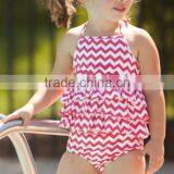 Kids Clothing Wholesale Boutique White n Red Chevron Ruffle Swimsuit Toddler Girl Cotton Clothes Set Beach Wear Tank Top&bloomer thumbnail-1