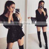 Runwaylover 5121 Europea Hot Sale Sexy Ladies Hot Sale Deep V-neck Sequine Playsuit thumbnail-3