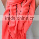 Ruffle Pashmina Scarf.Coral Scarf Ruffled Scarf Frilly Scarf Orangescarf Elegancescarf Pashmina Shawls Fashion Gifts thumbnail-1