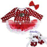Xmas Baby Red Polka Dots White Ruffles HOHOHO Long Sleeves Bodysuit Pettiskirt and Headband Crib Shoes NB-18M thumbnail-1