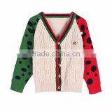 High Quality Contrast Color Cable Knit Boy's V-neck Cardigan Sweater thumbnail-2