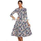Autumn Winter 2016 3/4 Sleeve Women Fashion Elegant Vintage Rockabilly Floral Swing Party Dresses 1950s Style thumbnail-3