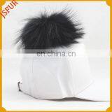 Fashionable pure white with real raccoon fur pompom spring cap hat