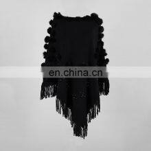 Women O-Neck Solid Fur Ball Tassel Cloak Loose Shawl Sweater thumbnail-5
