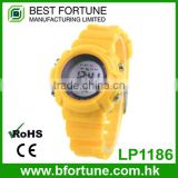 LP1186_YW yellow Colorful rubber strap, LCD display Stainless steel caseback digital watch for children