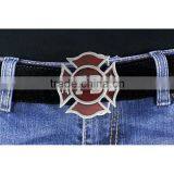 Lead & Nickel Free "FD" Fire Department Shield Pewter & Red Enamel Belt Buckle thumbnail-1