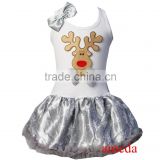 Baby Girls Xmas Reindeer Silver Snowflake Tutu Pettiskirt Party Dress