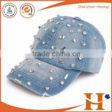 2016 China factory wholesale custom jeans material rhinestone baseball cap hot sexy rivet girls hats