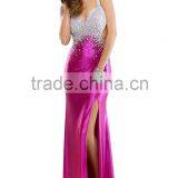 Best Selling Charming Sexy V-Neck Spaghetti Straps Beaded Split Aside Chiffon Prom Party Evening Dress HA-070 thumbnail-1