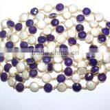 Blue Chalcedony and Fresh Water Pearl Bezel Chains