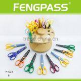 P1023 2Cr13 Stainless Steel Blades With Plastic Handle Zig Zag Paper Craft Scissors Set 10pcs Tijeras With Wooden Block thumbnail-1