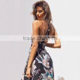 HAODUOYI Fashion Flora Printed Spaghetti Strap Women Dress Cross Backless Waistband Slip Midi Female Vestidos for Wholesale thumbnail-5